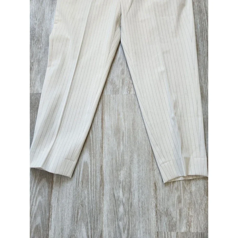 NWT Beige Gray Pinstripe Trouser Dress Pants High Waist Tapered Leg Women 33 2XL